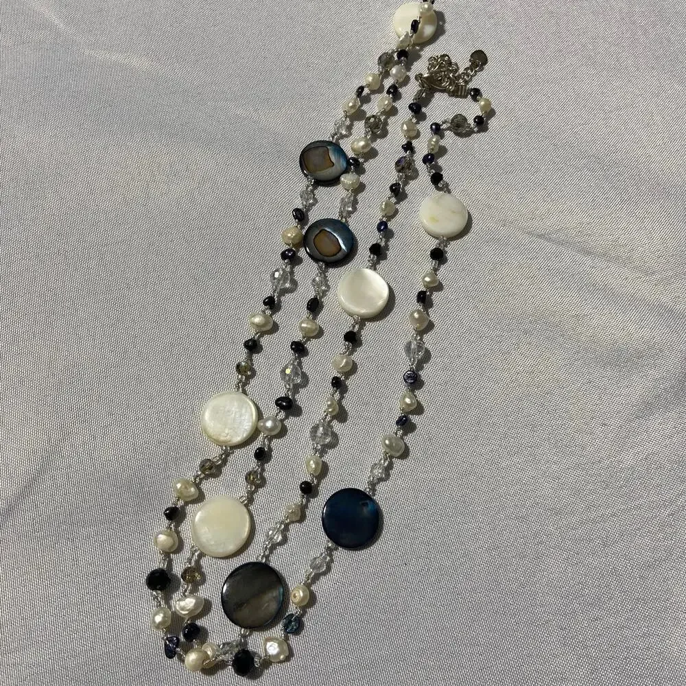 Faux Pearl & Shell Disc Single Strand Necklace 32